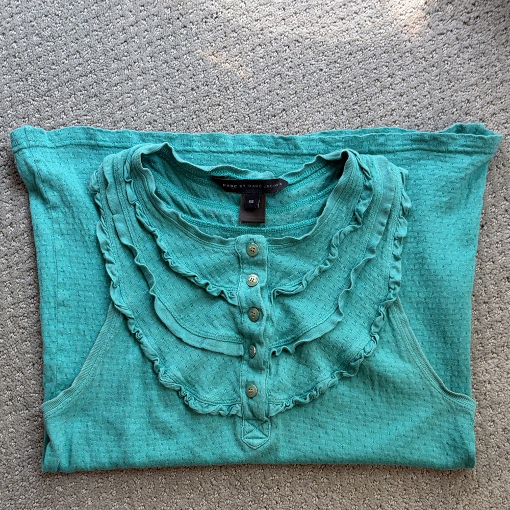 Marc by Marc Jacobs Turquoise Ruffled Sleeveless Top